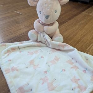 Adorable Cream and Pink Deer Security Blanket lovey, Bon Bebe